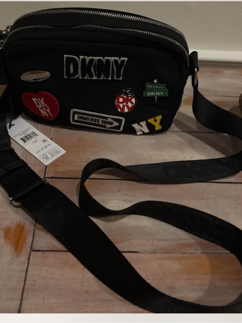 DKNY Black Patch Crossbody with Logo Accents